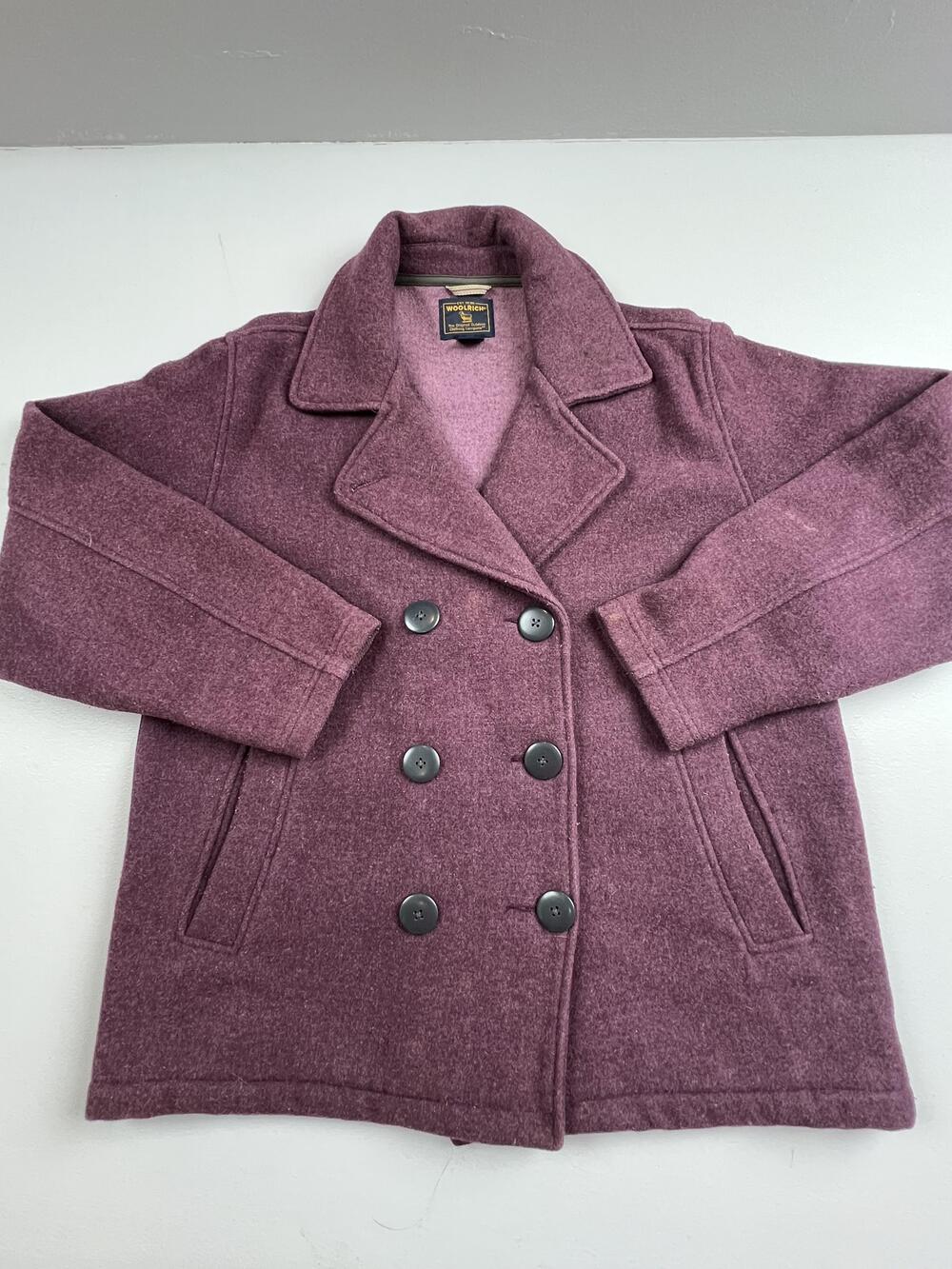 Woolrich Coat Womens Large Purple Amethyst Pea Coat Double Breasted Pockets